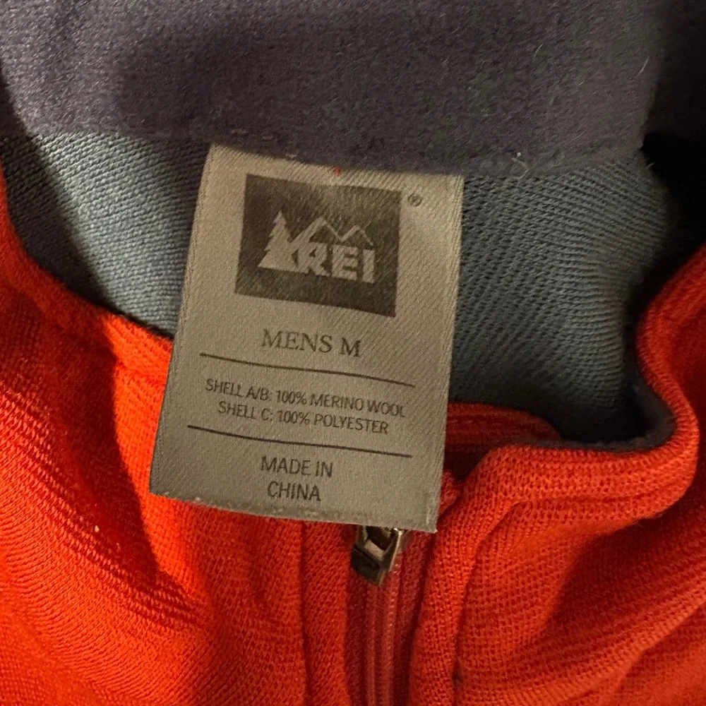REI Co-op Merino Wool Mens 1/2 Zip Orange and Grey Sweater Size M Gorpcore - Picture 6 of 6